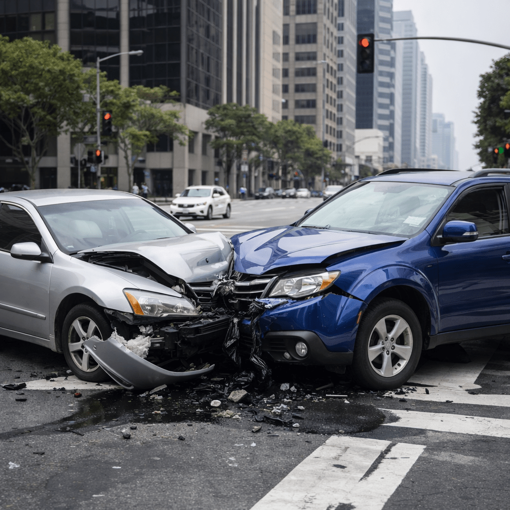 Receptionist sitting at modern insurance company front desk with shield logo